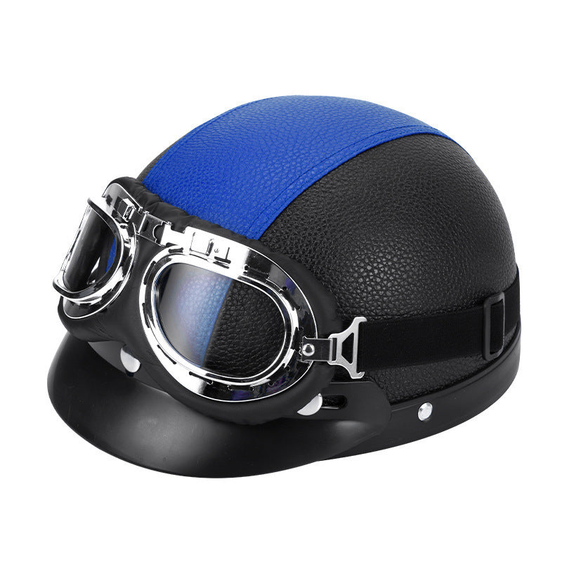 Retro Open-Face Motorcycle Helmet with Detachable Aviator Goggles, view 5