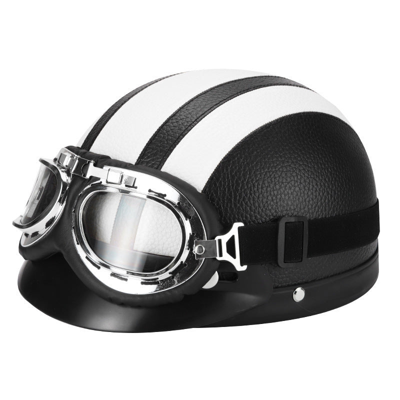 Retro Open-Face Motorcycle Helmet with Detachable Aviator Goggles, view 7