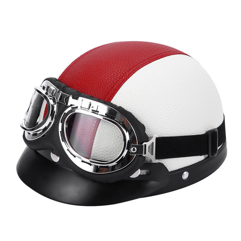 Retro Open-Face Motorcycle Helmet with Detachable Aviator Goggles, view 8