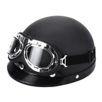 Retro Open-Face Motorcycle Helmet with Detachable Aviator Goggles, view 9