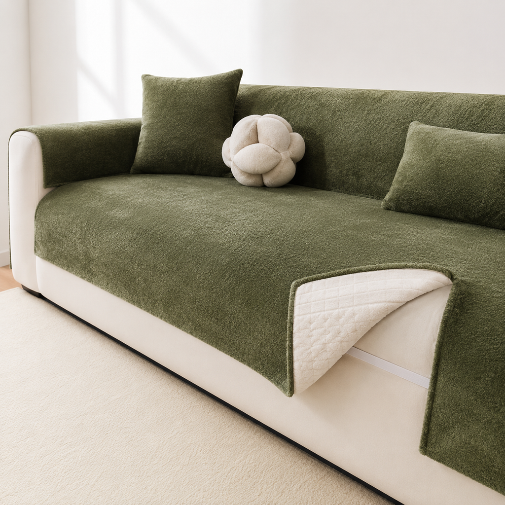 Reversible Stretch Sofa Slipcover with Plush Microfleece and Non-Slip Backing