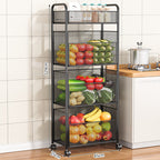 Rolling Kitchen Storage Organizer with Adjustable Mesh Basket | Thrascher