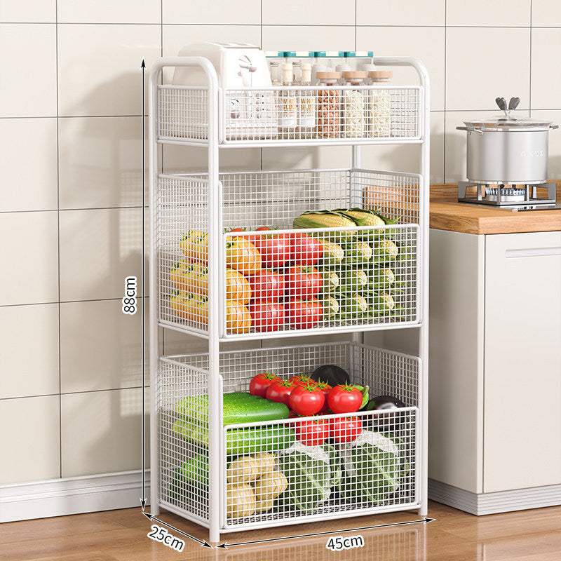 Rolling Kitchen Storage Organizer with Adjustable Mesh Basket | Thrascher