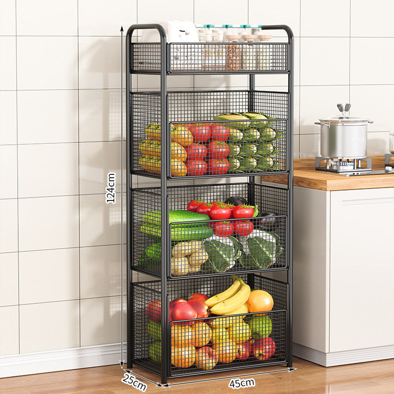 Rolling Kitchen Storage Organizer with Adjustable Mesh Basket | Thrascher