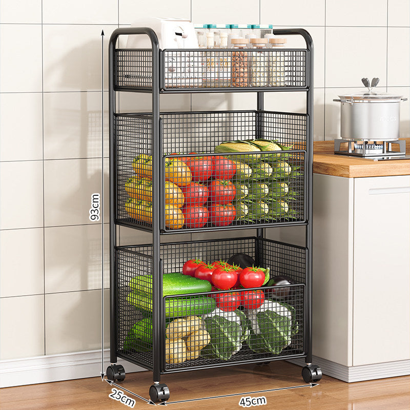 Rolling Kitchen Storage Organizer with Adjustable Mesh Basket | Thrascher