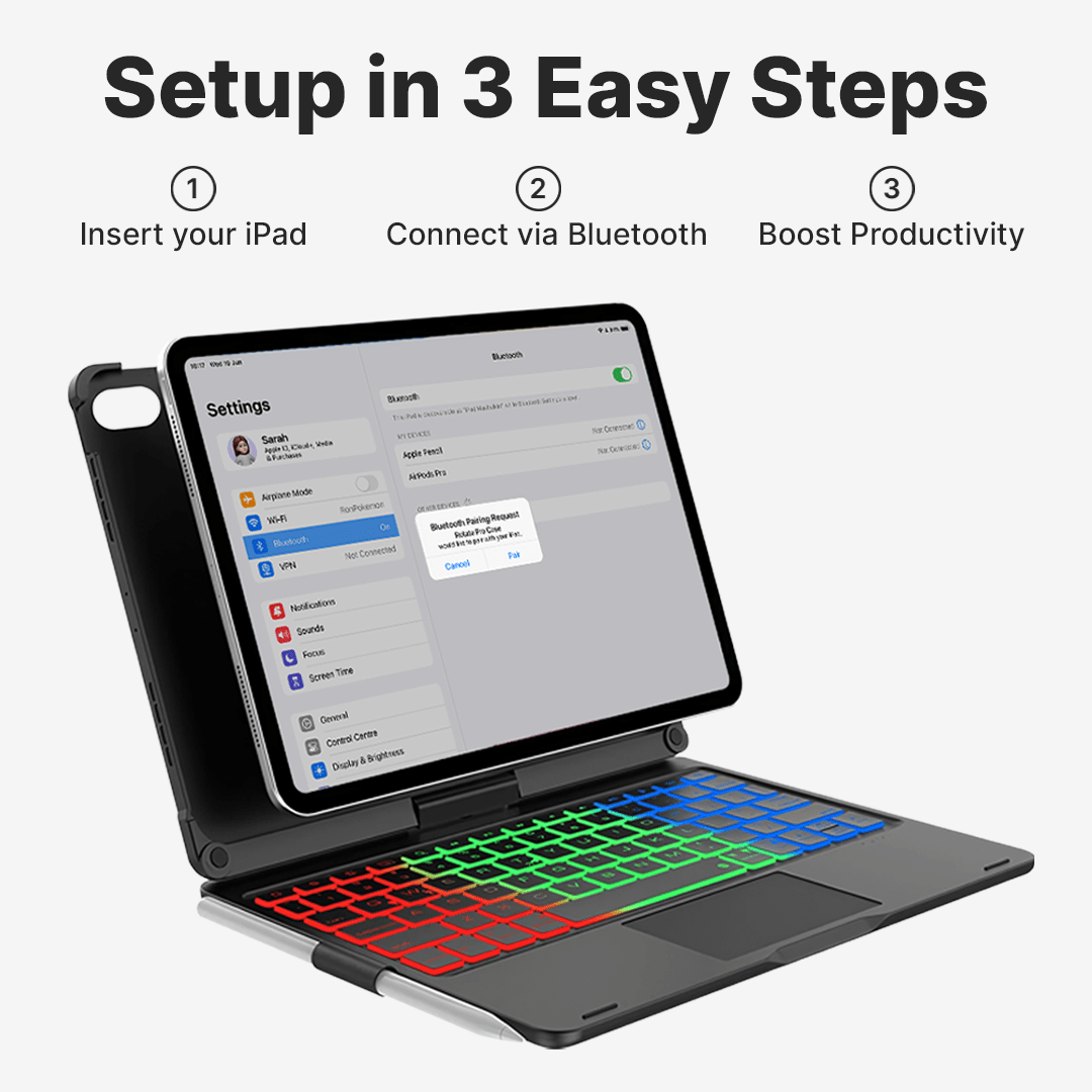 Rotating Wireless Keyboard Case for iPad, Multiple Model Fit, view 6