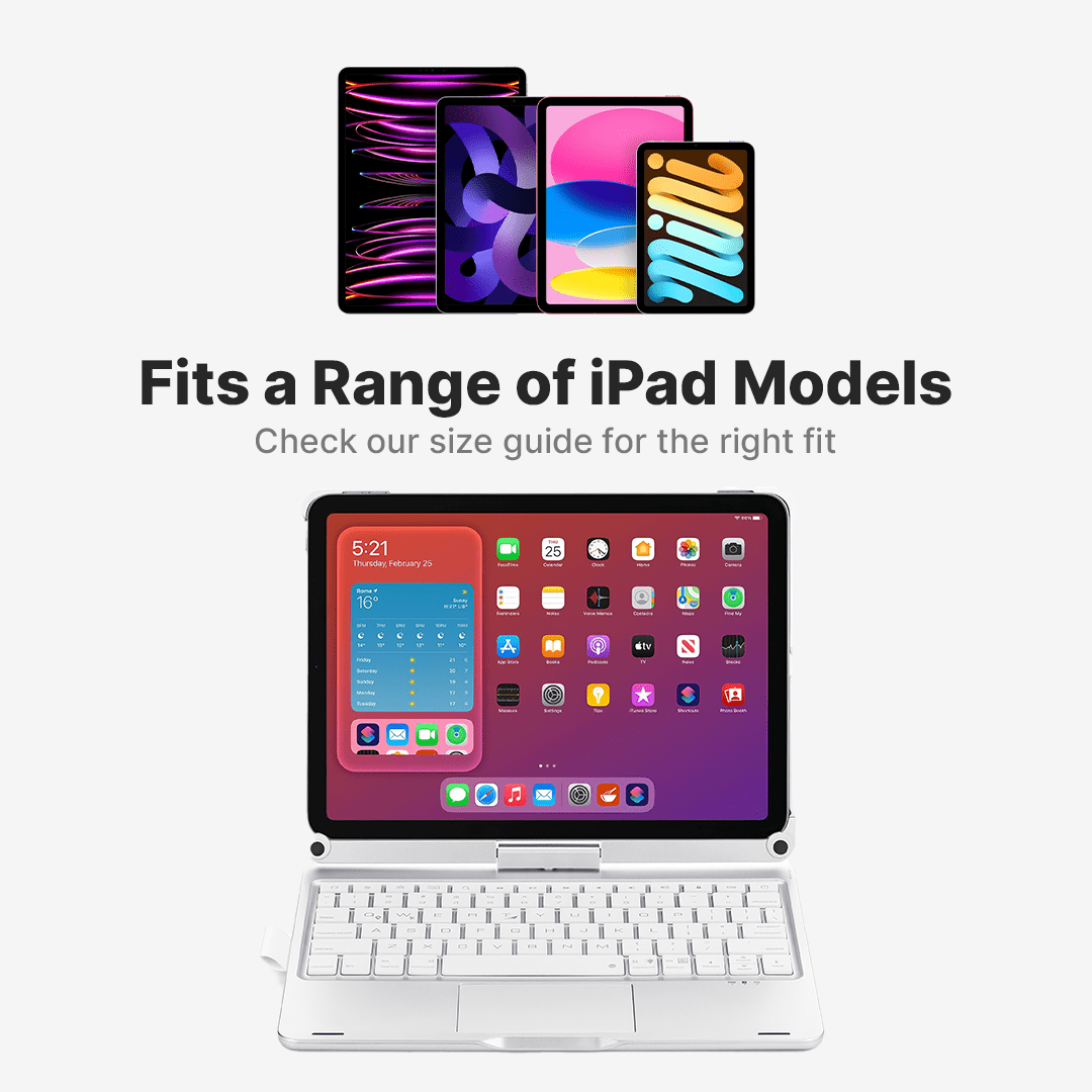 Rotating Wireless Keyboard Case for iPad, Multiple Model Fit