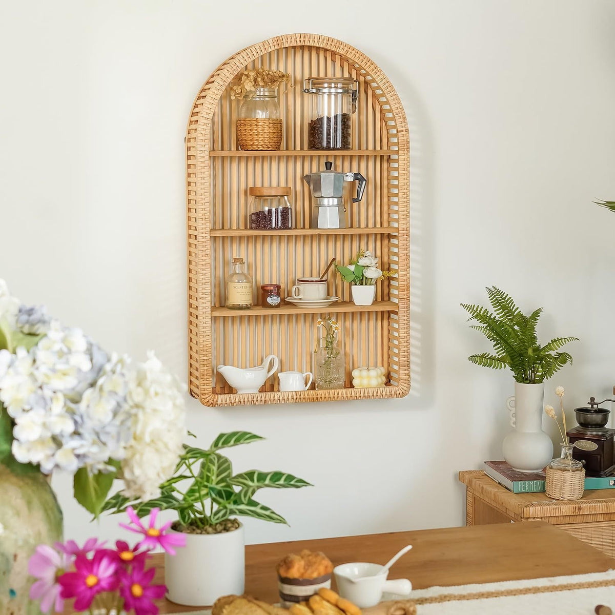 Round Wall Shelf made of Natural Rattan | Thrascher