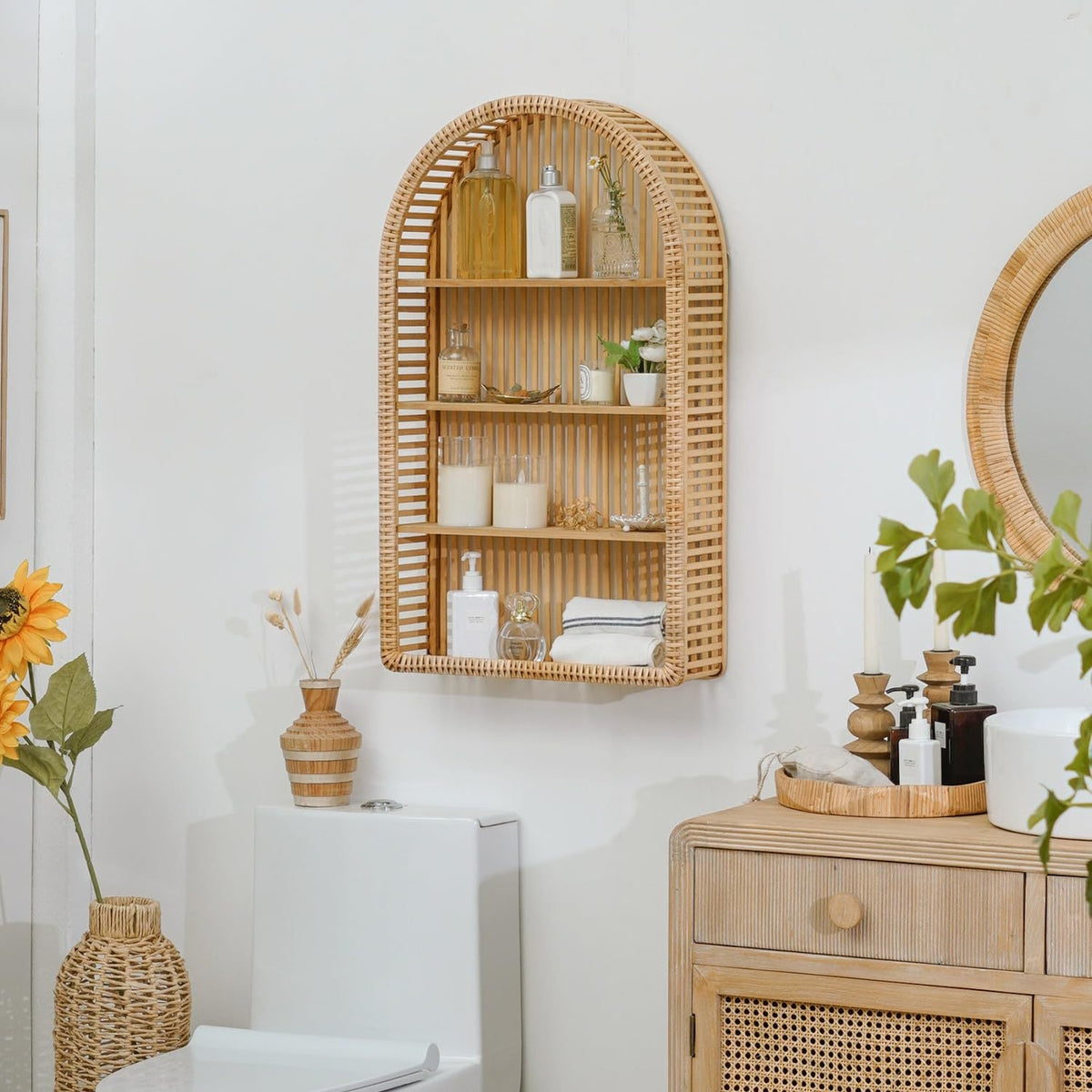 Round Wall Shelf made of Natural Rattan | Thrascher