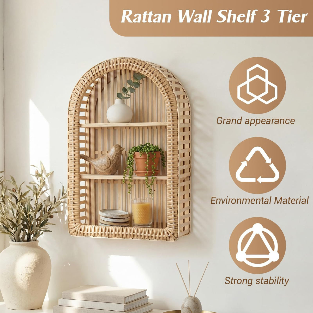 Round Wall Shelf made of Natural Rattan | Thrascher