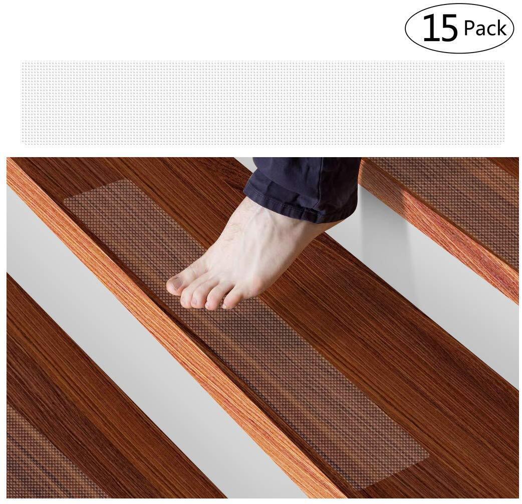 Clear PEVA Stair Tread Strips, 3.9" x 24", 15-Pack