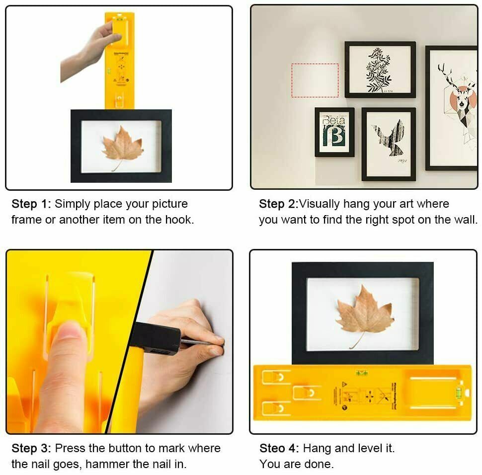Hanging Picture Tool with Built-In Level, Marking Pins and Hardware