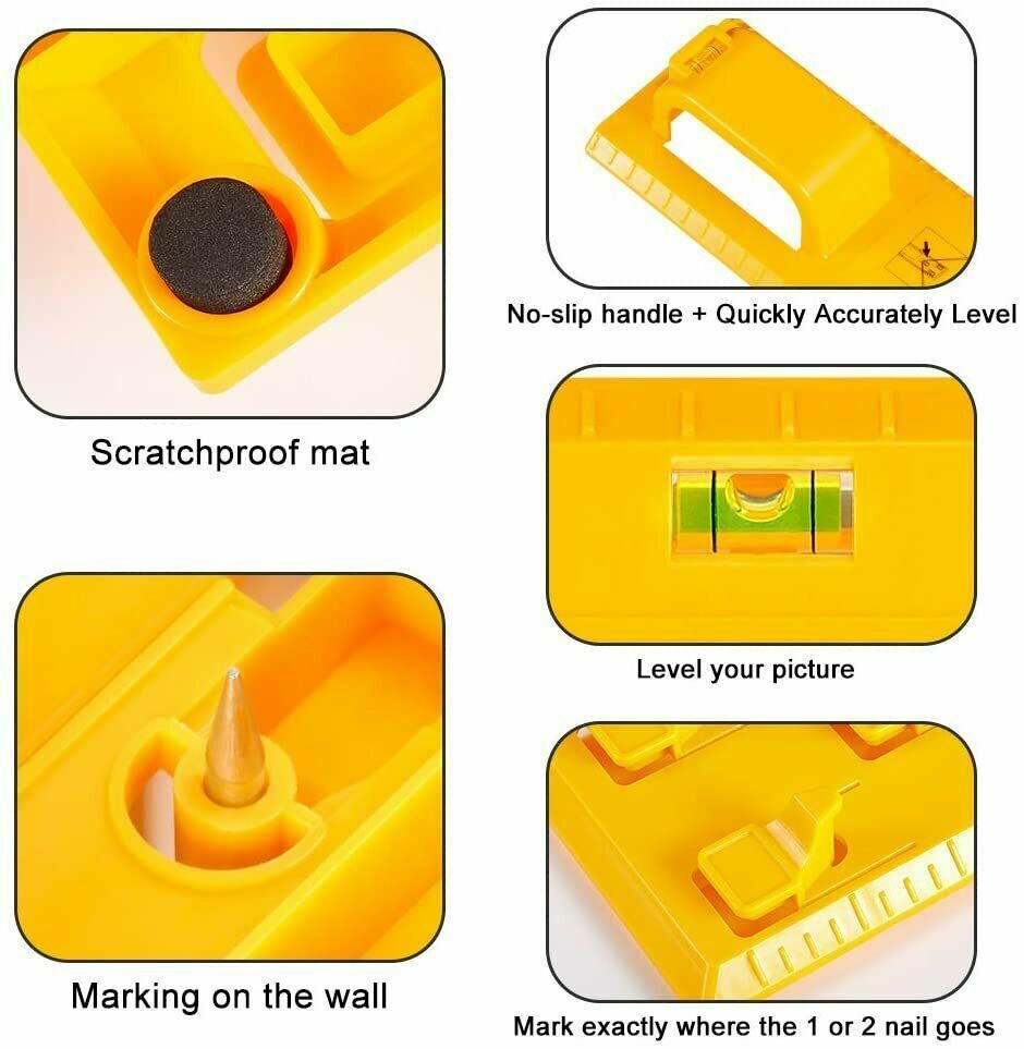 Hanging Picture Tool with Built-In Level, Marking Pins and Hardware