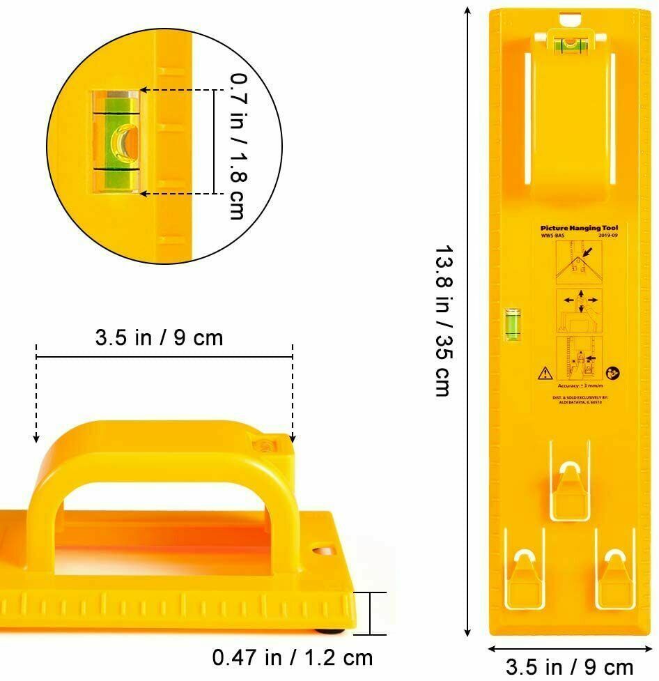 Hanging Picture Tool with Built-In Level, Marking Pins and Hardware
