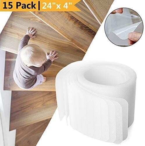 Clear PEVA Stair Tread Strips, 3.9" x 24", 15-Pack