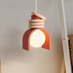 Scandinavian Arch-Shade Pendant Lamp with Wood Ring Accents and Frosted Globe | Thrascher