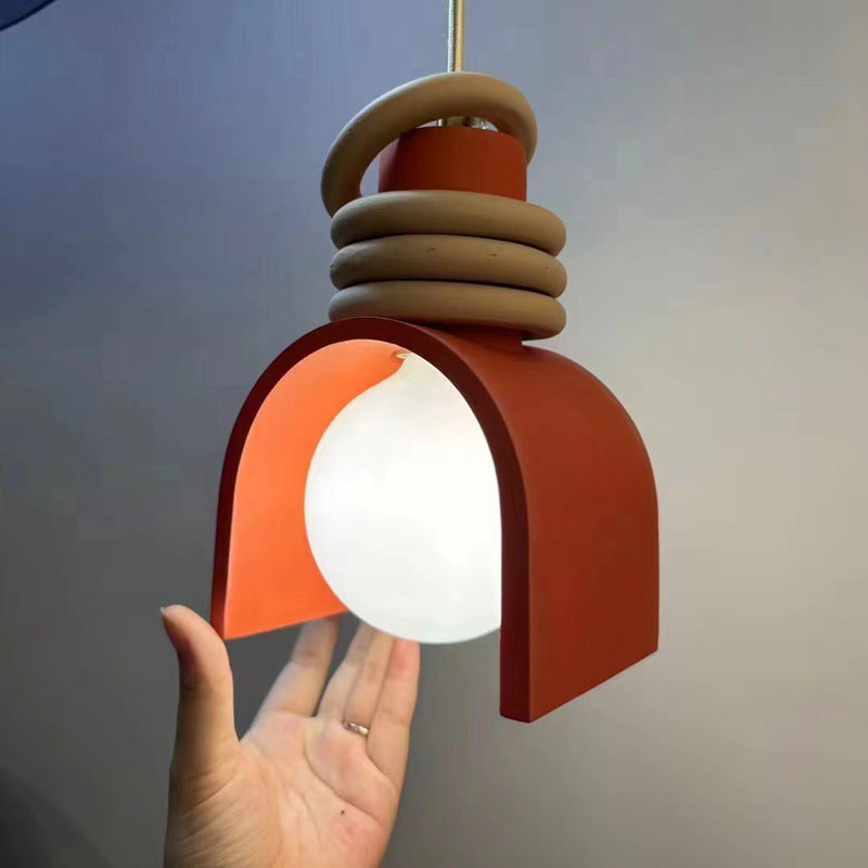 Scandinavian Arch-Shade Pendant Lamp with Wood Ring Accents and Frosted Globe | Thrascher