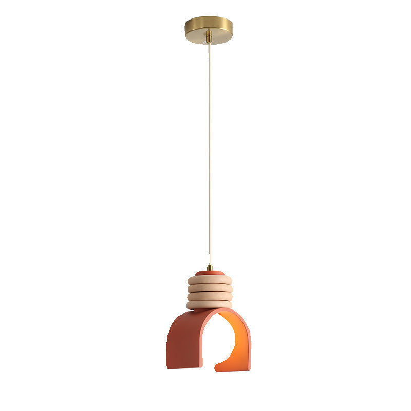 Scandinavian Arch-Shade Pendant Lamp with Wood Ring Accents and Frosted Globe | Thrascher