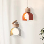 Scandinavian Arch-Shade Pendant Lamp with Wood Ring Accents and Frosted Globe | Thrascher