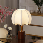 Sculptural Table Lamp with Wooden Base, Brass Stem, and Cardboard Shade | Thrascher