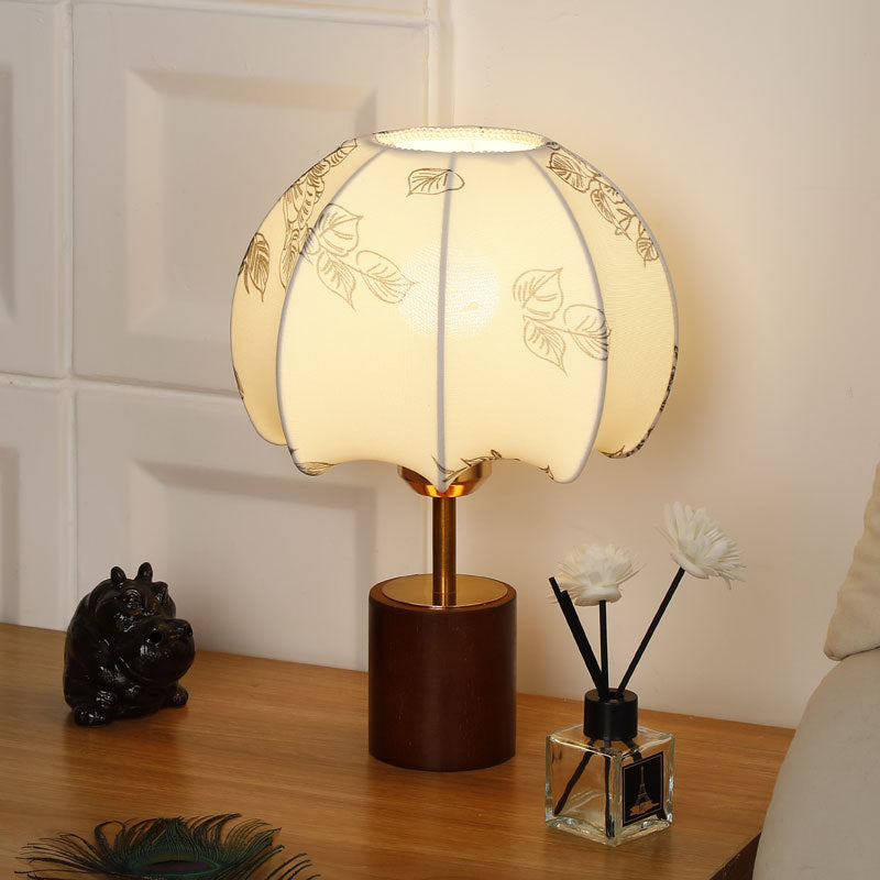 Sculptural Table Lamp with Wooden Base, Brass Stem, and Cardboard Shade | Thrascher