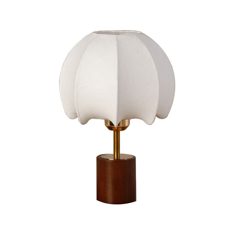 Sculptural Table Lamp with Wooden Base, Brass Stem, and Cardboard Shade | Thrascher