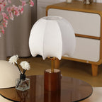 Sculptural Table Lamp with Wooden Base, Brass Stem, and Cardboard Shade | Thrascher
