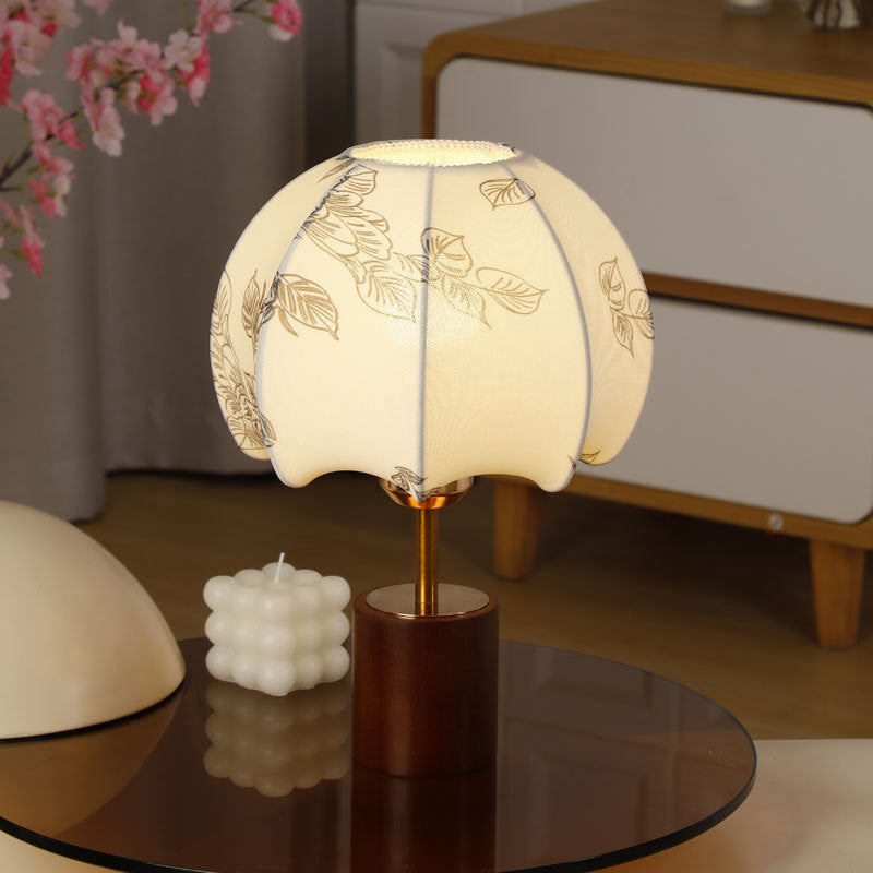 Sculptural Table Lamp with Wooden Base, Brass Stem, and Cardboard Shade | Thrascher