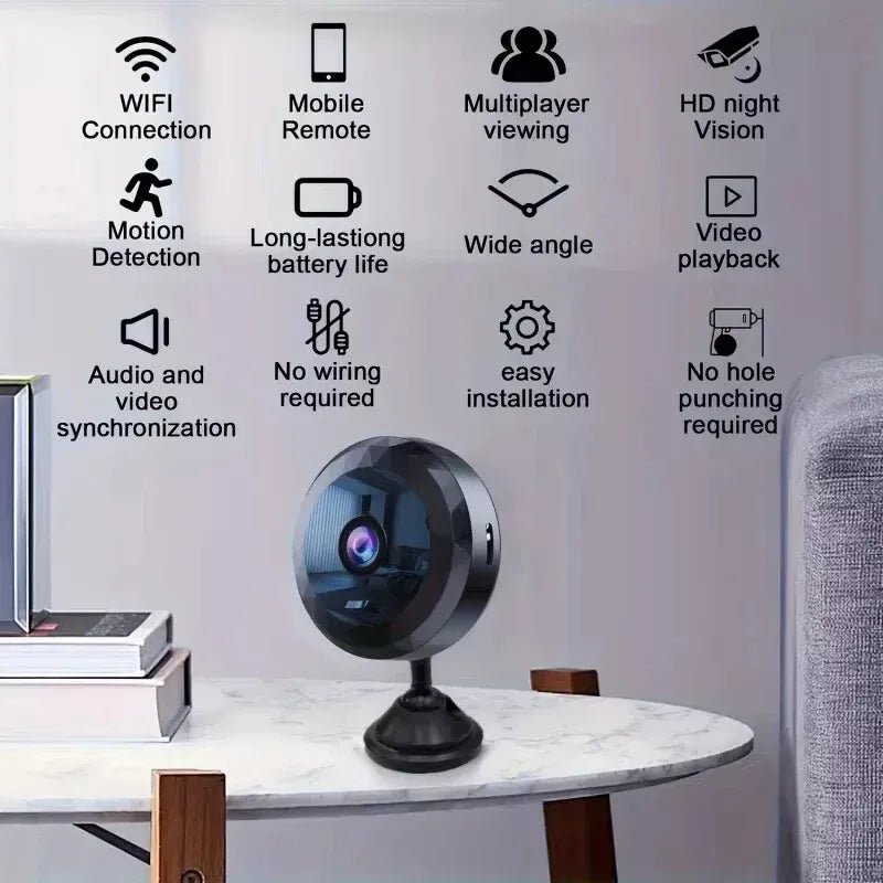 Mini WiFi Surveillance Camera, 1080P HD, Night Vision, Magnetic Mount