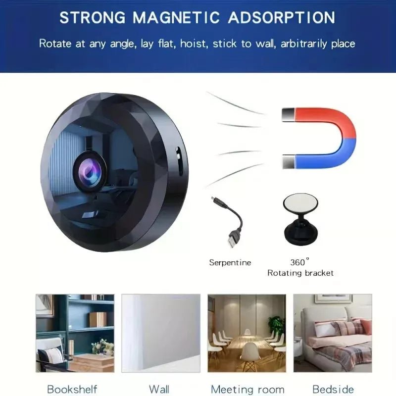 Mini WiFi Surveillance Camera, 1080P HD, Night Vision, Magnetic Mount
