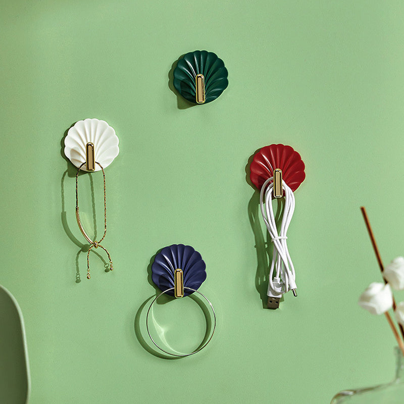 Shell-Shaped ABS Wall Hooks, 5.5 × 5.4 cm, Adhesive, 4-Pack, view 8