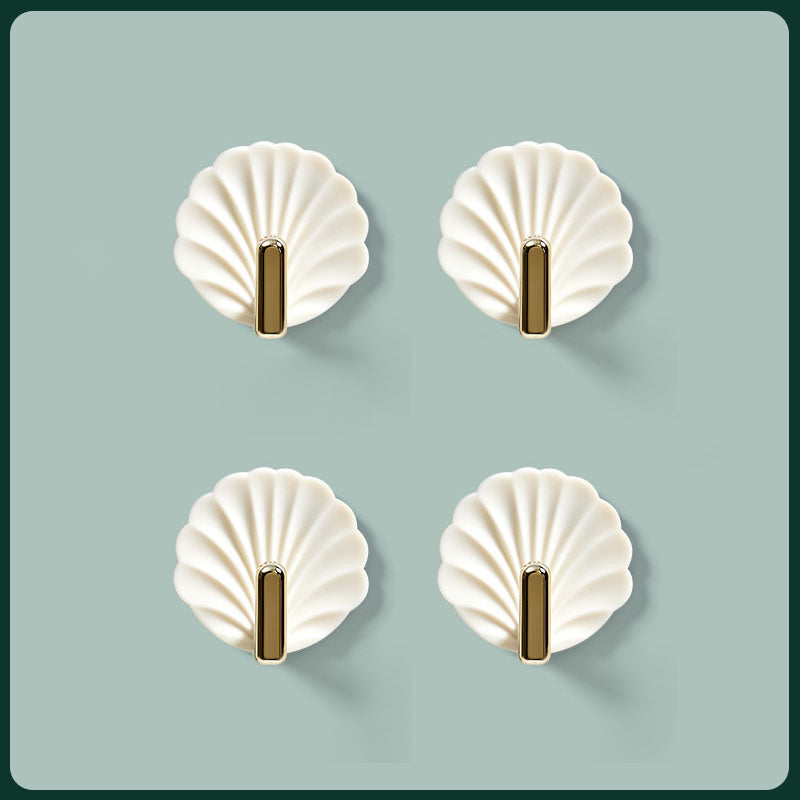 Shell-Shaped ABS Wall Hooks, 5.5 × 5.4 cm, Adhesive, 4-Pack