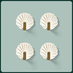Shell-Shaped ABS Wall Hooks, 5.5 × 5.4 cm, Adhesive, 4-Pack