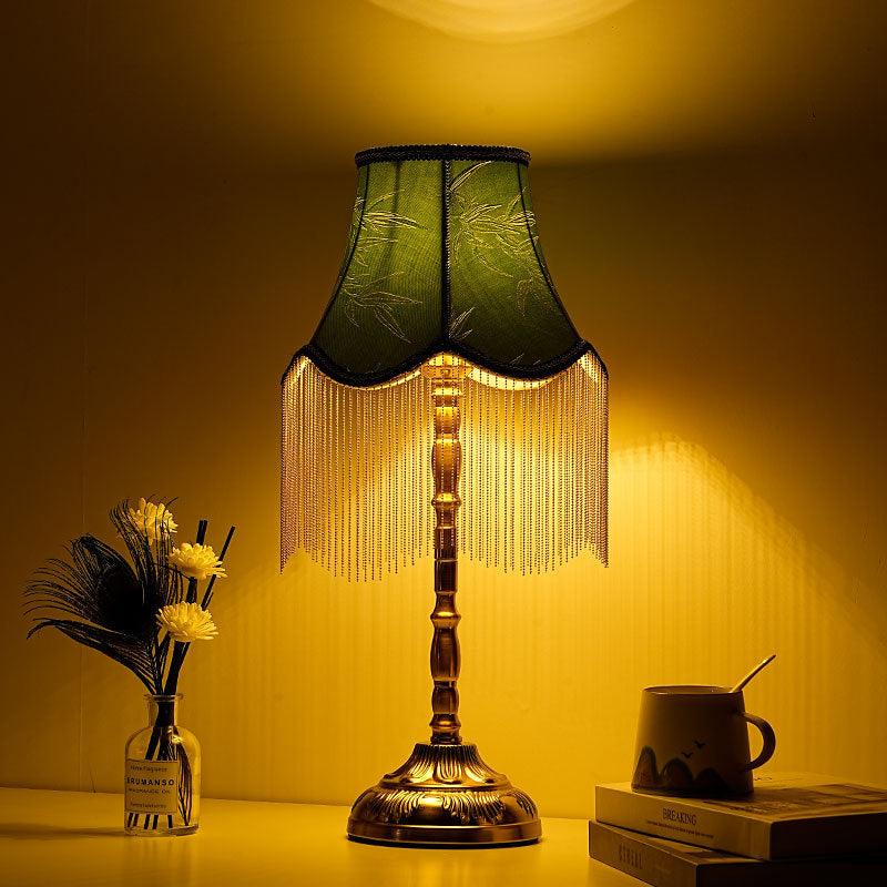Silk Fringed Empire-Style Table Lamp with Bead Tassel Shade | Thrascher