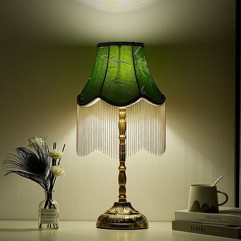 Silk Fringed Empire-Style Table Lamp with Bead Tassel Shade | Thrascher