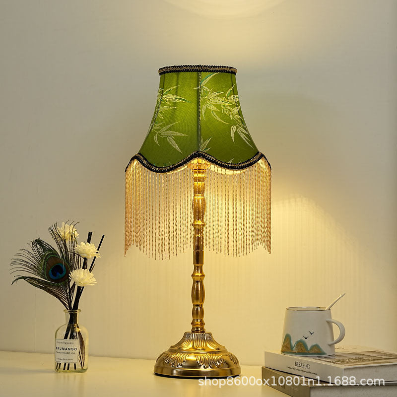 Silk Fringed Empire-Style Table Lamp with Bead Tassel Shade | Thrascher