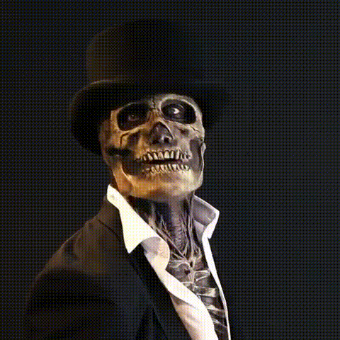 Skeleton Mask with Hat, Latex and Silicone, One Size for Adults