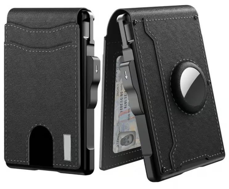Slim Leather and Aluminum Pop-Up Bifold Wallet with Money Clip, view 11