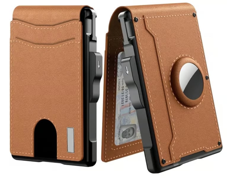 Slim Leather and Aluminum Pop-Up Bifold Wallet with Money Clip