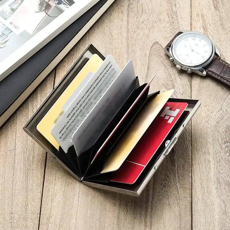Slim RFID-Blocking Stainless Steel Wallet, 6 Slots, 9.5 x 6.5 x 1.3 cm, view 3