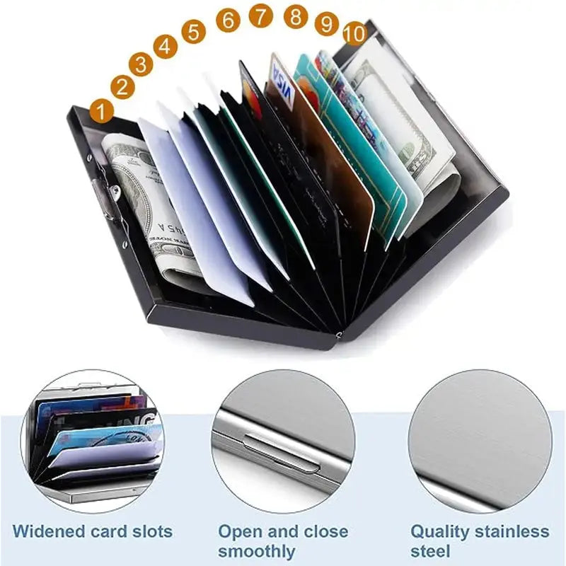 Slim RFID-Blocking Stainless Steel Wallet, 6 Slots, 9.5 x 6.5 x 1.3 cm, view 8