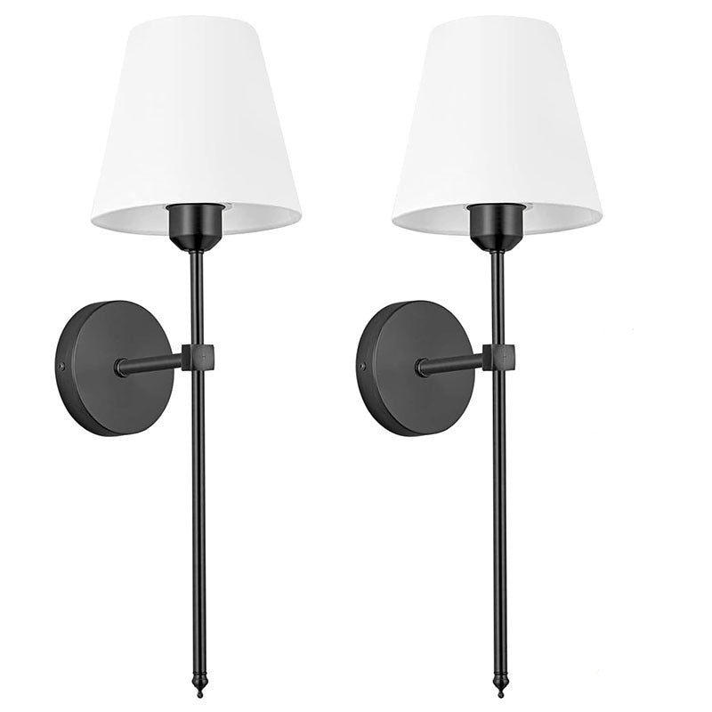 Slim Rod Wall Light Pair with Fabric Shade and Concealed Mounting | Thrascher