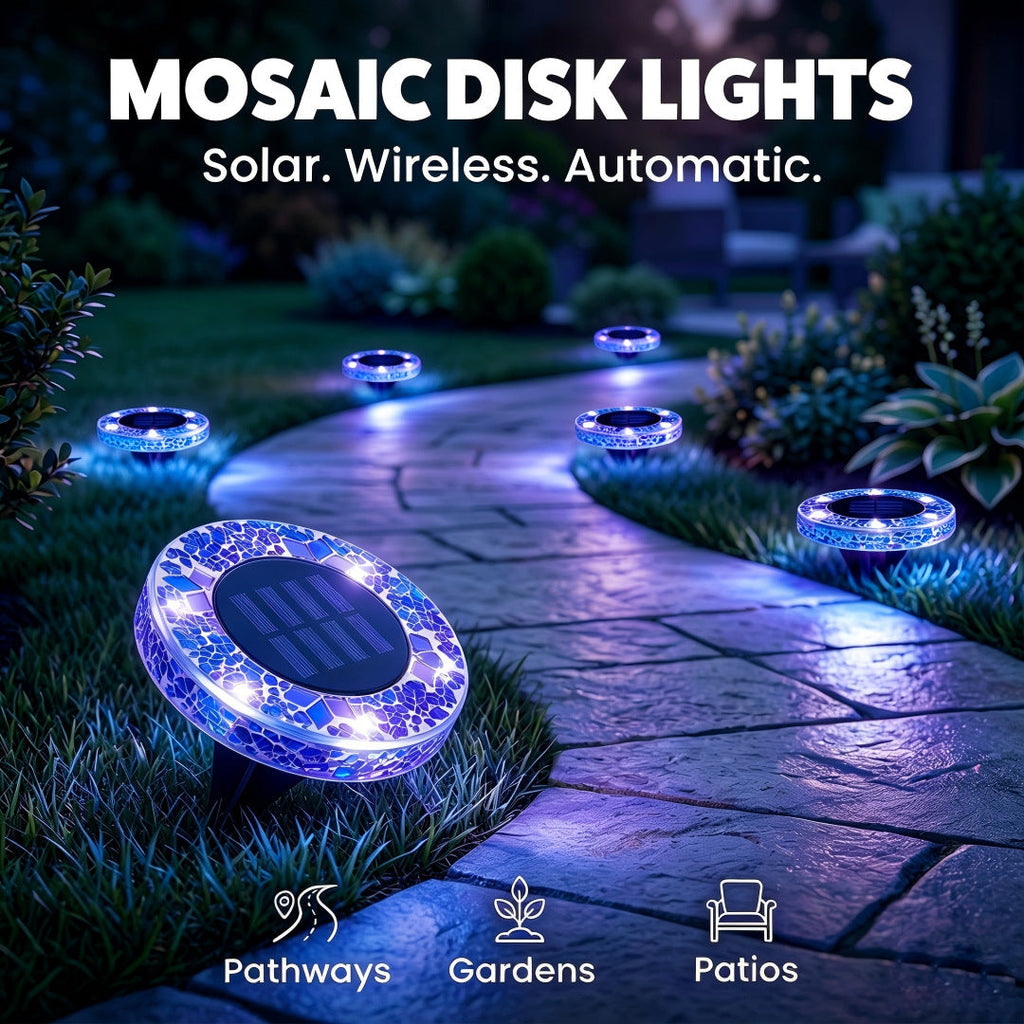 Solar Mosaic Glass Garden Path LED Spotlights | Thrascher
