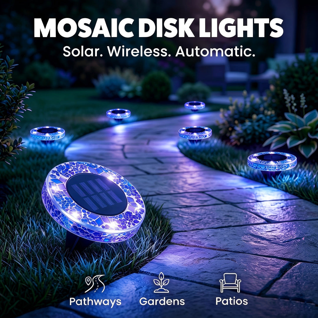 Solar Mosaic Glass Garden Path LED Spotlights | Thrascher