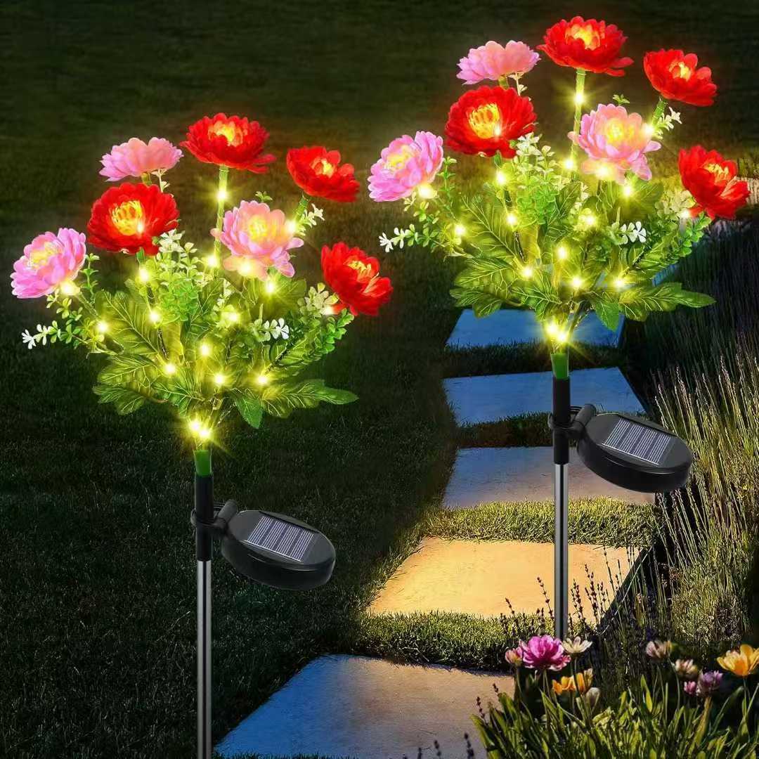 Solar-Powered Decorative Garden Stele with Lifelike Ranunculus Bouquet | Thrascher