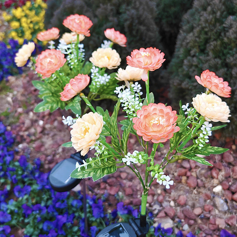 Solar-Powered Decorative Garden Stele with Lifelike Ranunculus Bouquet | Thrascher