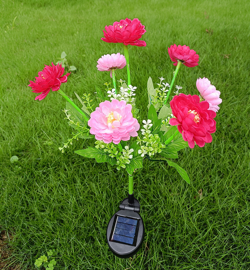 Solar-Powered Decorative Garden Stele with Lifelike Ranunculus Bouquet | Thrascher