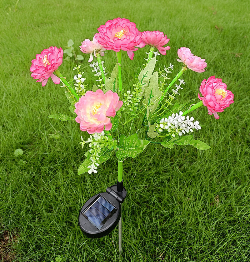 Solar-Powered Decorative Garden Stele with Lifelike Ranunculus Bouquet | Thrascher