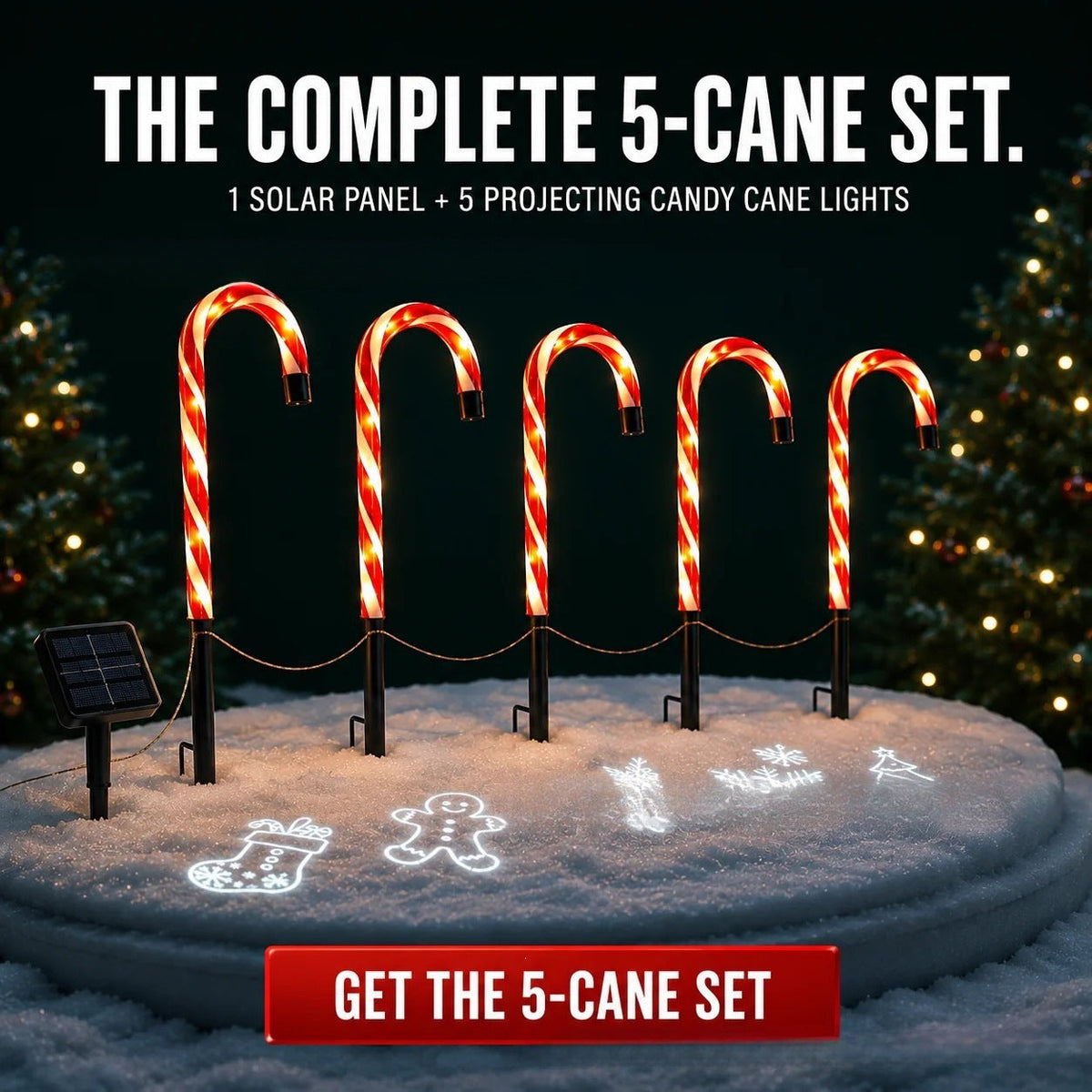 Solar-Powered Projecting Candy Cane Path Lights | Thrascher