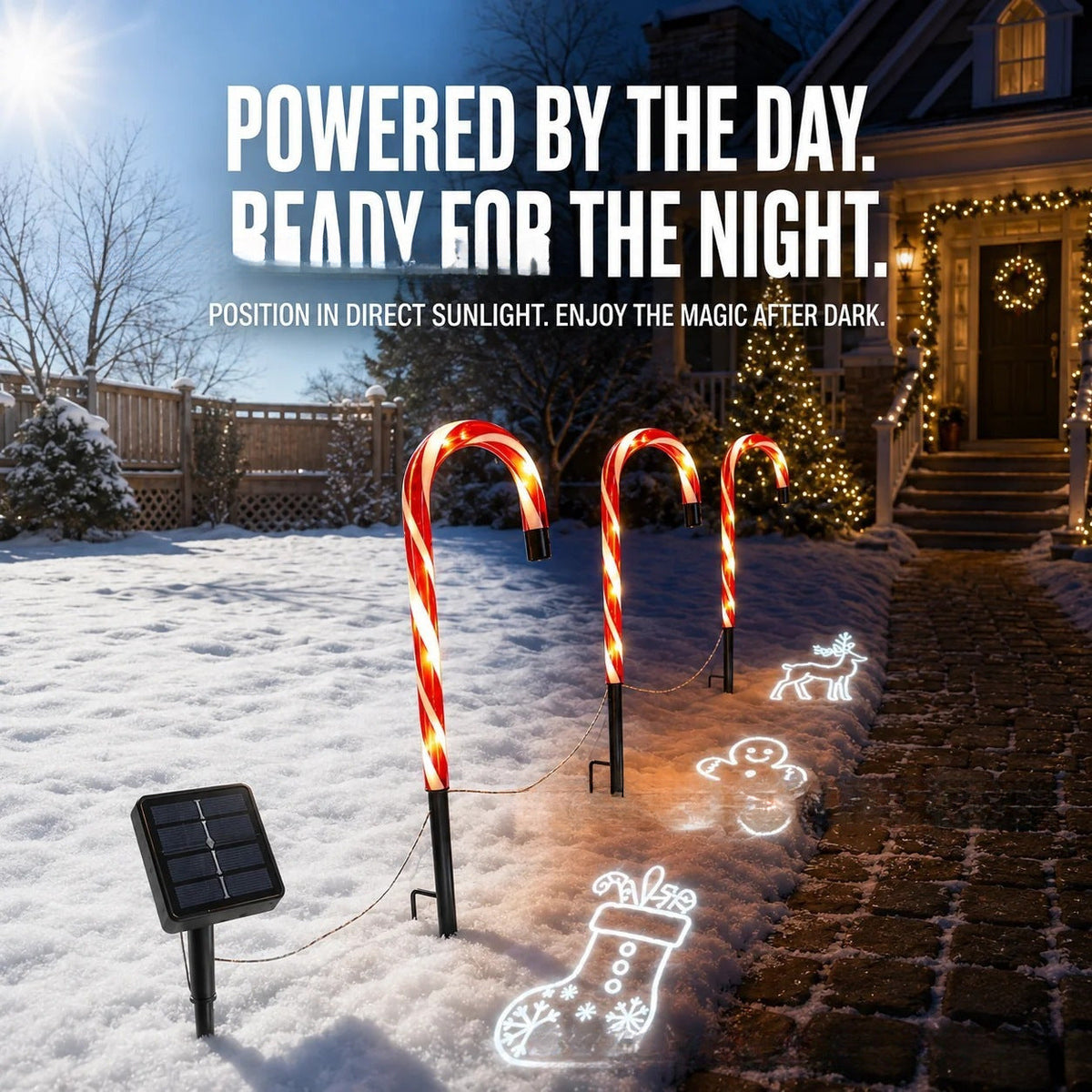 Solar-Powered Projecting Candy Cane Path Lights | Thrascher